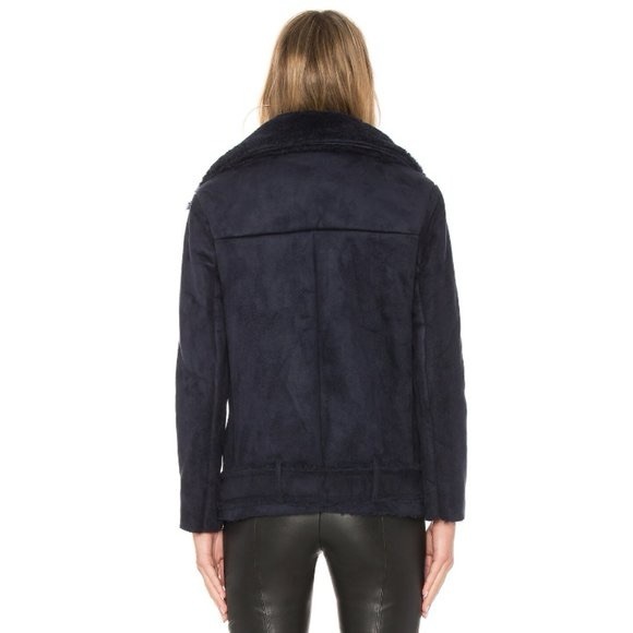 J.O.A. Navy suede/sherpa moto style coat, size M - Picture 5 of 6